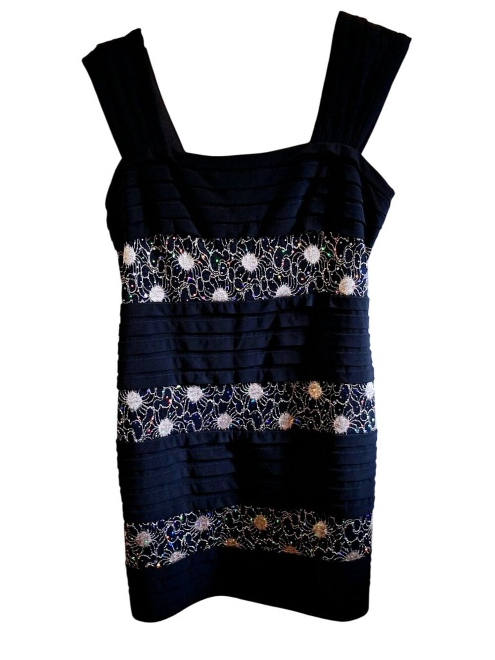 R&M Richards Womens Black Party Dress Size 18 With Lace & Sequin Detail